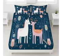 Minimalista Unicornio Ciervo Búho Sábana Bajera Azul Marino Sábana Lavable a máquina, Bolsillo Profundo 30 cm, 120 x 190 cm Sábanas Flexible de 360° + Funda de Almohada Cremallera