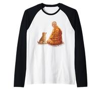 Minimalista Zen Art Peace Walking Monjes y Dog Mindfulness Camiseta Manga Raglan