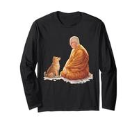 Minimalista Zen Art Peace Walking Monjes y Dog Mindfulness Manga Larga