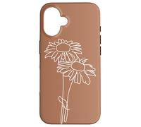 Minimalistic Boho Daisy Flower Line Art Pastel Brown Carcasa para iPhone 16