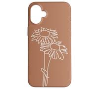 Minimalistic Boho Daisy Flower Line Art Pastel Brown Carcasa para iPhone 16 Plus