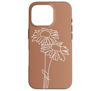 Minimalistic Boho Daisy Flower Line Art Pastel Brown Carcasa para iPhone 16 Pro