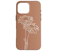 Minimalistic Boho Daisy Flower Line Art Pastel Brown Carcasa para iPhone 16 Pro MAX