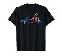 Minimalistic ECG Cat Heartbeat Line Rainbow Kitty Outline Camiseta