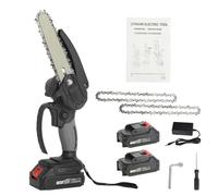 Minimotosierra inalámbrica de 6", eléctrica de 550 W con baterías 2 × 1,5 Ah, motor de cepillo de 3000 rpm, cerradura de seguridad y mango Ergo, batería para cortar en negro