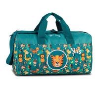 minimutz Bolsa de deporte para niños pequeña, personalizada con nombre, bolsa de viaje de fin de semana, 38 x 22 x 20 cm, 12 L, Safari - Turquesa, small, Bolsa de deporte infantil