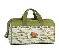minimutz Bolsa de deporte para niños pequeña, personalizada con nombre, bolsa de viaje de fin de semana, 38 x 22 x 20 cm, 12 L, Excavadora - Verde, small, Bolsa de deporte infantil
