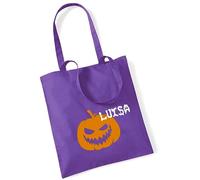 minimutz Bolsa de dulces de Halloween con nombre | Bolsa personalizada para coleccionar dulces o tratos | Bolsa de regalo de truco o trato calabaza