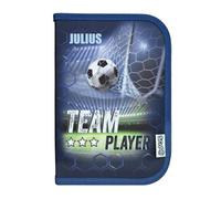 minimutz Estuche de fútbol para niños - Personalizado con nombre - Estuche Team Player con contenido de lápices - Estuche escolar niños, azul, 14 x 20 x 3 cm, Estuche de estudiante relleno