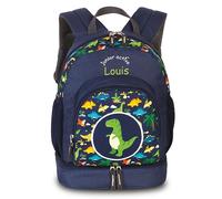 minimutz Mochila infantil personalizada para niños y niñas, personalizable con su propio nombre, mochila de ocio, mochila de senderismo para niños | Junior Active, Dino (Azul Oscuro), talla única