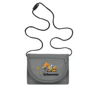 minimutz Monedero infantil personalizado con nombre, bolsa de pecho, excavadora para niño (gris)