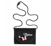 minimutz Monedero infantil personalizado con nombre, bolso de pecho mariposa niña (negro)
