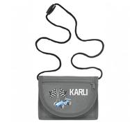 minimutz Monedero infantil personalizado para niños con nombre, bolsa de pecho con coche de carreras, gris, talla única, Casual