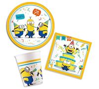 Minion - Juego de cumpleaños para 8 personas, decoración de mesa de fiesta Minion Despicable Me para fiesta de Halloween, niños, 8 platos, 8 vasos, 16 servilletas