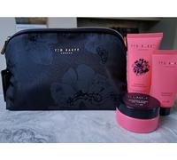 Minis Discovery Collection - Juego de regalo de 3 piezas con bolsa de maquillaje negra, colección de lujo, bálsamo para manos y uñas, aceite corporal y lavado