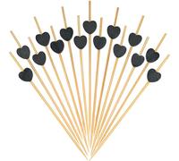 Minisland Palillos de cóctel de corazón negro, palillos de bambú de 4.7 pulgadas de largo para aperitivos, decoración de fiestas, alimentos, bebidas, charcutería, sándwich, brochetas de frutas