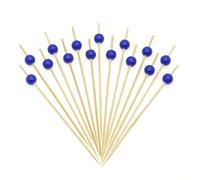 Minisland Palillos de cóctel de perlas azul marino, palillos de dientes de bambú de 4.7 pulgadas de largo para aperitivos, bebidas, día de la independencia, fiesta, charcutería, alimentos, frutas,