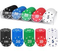 MINISOISO 100 Piezas Fichas de Poker de Plástico, 5 Colores Juego Fichas de Póquer, Poker Chips con Caja, Fichas de Casino, Fichas de Bingo, para Contar Marcadores Matemáticas Aprendizaje