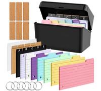 MINISOISO Caja de índices Negro, Flashcards Colores, Tarjetas Estudio, Juego de Tarjeta de índice, con 230 Fichas Coloridas, 15 Fichas de PP, 6 Anillos, 6 Pegatinas para Estudiar/Oficina/Hogar