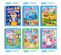 MINISOISO Libro de Dibujo de Agua Mágica Reutilizable, 6 Piezas Libros para Colorear con Aguas Mágica,Libro Magico Pintar con Agua para Niños,Libr Magico Aguas para Niños, Niñas,Niño Pequeños,Regalo,A