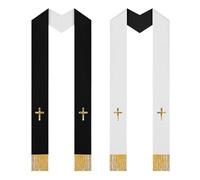 Minister Stole - 53 Inch Double Sided Embroidered Clergy Scarf, Polyester Tassel Trim Church Supplies, Reversible Religious Apparel | Priest Vestment For Wedding Baptism Funeral Ceremony Unit