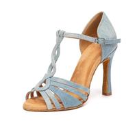 MINITOO Mujer Latina Salsa Baile Correa Correa Sandalias Zapatos, L655 Denim claro, 10 cm, tacón, 43 EU