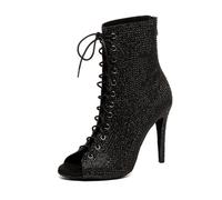 MINITOO Zapatos de baile de moda para mujer con pedrería tango bailando zapatos de noche sandalias botas, L664 Negro 10 cm Tacón, 38 EU