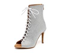 MINITOO Zapatos de baile de moda para mujer con pedrería tango bailando zapatos de noche sandalias botas, L664 plata 9 3 cm talón, 36 EU