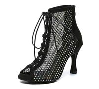 MINITOO Zapatos de baile de moda para mujer con pedrería tango bailando zapatos de noche sandalias botas, L637 Negro Tacón de 9 cm, 42 EU