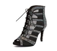 MINITOO Zapatos de baile de moda para mujer con pedrería tango bailando zapatos de noche sandalias botas, E25 Negro 9 8cm Tacón, 36 EU