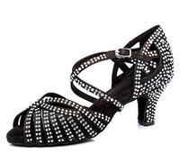 MINITOO Zapatos de baile latinos de salsa para mujer con cristales, L380 Negro Tacón de 6 cm, 38.5 EU