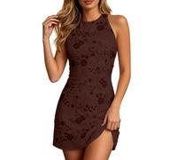 Minivestido brillante para mujer, con lentejuelas y diamantes de imitación, sin mangas, espalda descubierta, vestido de cóctel, línea A, vestido de fiesta, corto, sexy, vestido de noche, vestido de