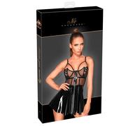 Minivestido De Charol Semitransparente Con Bordados Y Falda Acampanada Negro