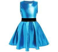 Minivestido metálico brillante para niña, línea A, sin mangas, holográfica, vestido de patinadora para niños de los años 90, vestido de baile, Halloween, carnaval, disfraz de cumpleaños, azul, 11-12