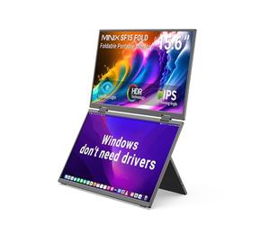 MINIX SF15 - Monitor portátil plegable dual de 15.6 pulgadas, 1080P FHD, 300 nits, 100 W PD, luz azul baja, metal reciclable, tipo C y HDMI para portátiles, estudio, proyectos creativos, colaboración
