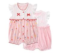 Minizone Monos Bebés 2 Piezas - Verano Niño Pijama de Algodón Mameluco de Manga Corta Pelele Recién nacido 9-12 Meses