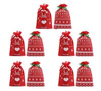minkissy 10piezas Cinta para Envolver Regalos de No Bolsa de Obsequio de Navidad Cordón Bolsa de Dulces para Fiesta Lot Patrón de Santa Claus para Bolsitas de Obsequio para Fiestas