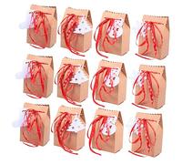 minkissy 12 Bolsas de Dulces Navideñas con Lazos Bolsas de Papel para Envolver Bolsas de Fondo Cuadrado Bolsas a Granel para Recuerdos de Fiesta