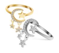 minkissy 2 piezas Anillos Abiertos Ajustables para Mujer con Diseño de Luna y Anillos Simples de Moda Platino Ligeros y Resistentes