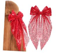 minkissy 2 Piezas horquilla lazo para el pelo de porristas Brillantina alegría día pinzas para el cabello para mujeres cintas para el cabello para mujeres tela rojo