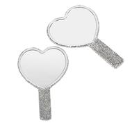 minkissy 2 Piezas manejar espejo enchufe de repuesto la botella de pestañas postizas espejo portátil espejo con rhinestones espejo compacto lindo espejo de vanidad de corazón AbS
