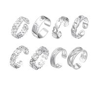 minkissy 2 Series Anillos Para Mujer Abiertos Y Ajustables Para Dedos De Diseño Decorativo Plateado De Joyería De Verano Para Playa Anillos De Nudillo Y Dedo Con Acabado 8 Piezas*2