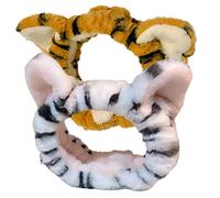 minkissy 2piezas Diadema Ancha de Orejas de Tigre de Peluche Diadema Elástica para Maquillaje y Cuidado Piel Banda de Felpa Cabello