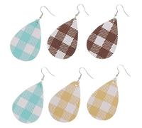 minkissy 3 Pares Pendientes de de Cuero PU con Diseño Buffalo Set de Amarillo Azul y Café para Niñas y Mujeres Accesorios Elegantes para Ocasiones Diarias y