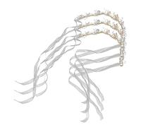 minkissy 3 Piezas diademas de boda para la novia tocados de novia para boda bandas para el cabello coronas para novias novia Diadema de perlas de flores tocado de boda Metal
