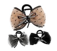 minkissy 3piezas Clip De Pajarita De Brillantes Pinzas Cabello Elegantes Adecuado Para Bodas y Fiestas Colores Negros Grises y Color Champán