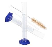 minkissy 4 Cilindros Graduados de Vidrio 100 Ml Base Redonda Transparente, Incluye 2 Probetas Fondo Azul, 1 Cepillo Pequeño y 1 Varilla de Vertido para Laboratorio, Química y Educación