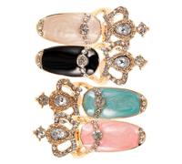 minkissy 4 Piezas Anillo manicura dedo meñique anillo de uñas anillos lámpara de uñas Gel rings for women rhinestones anillo de la uña del dedo de la decoración de uñas aleación