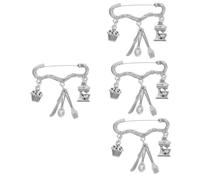 minkissy 4 Piezas Pasador Para Sombreros Fiesta Alfiler Suministros Para Hornear Pequeño Oro Horneando Broche Para Hornear Para Mujer Placa Para Mujer Broche De Chef Plata Aleación De Zinc
