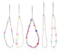 minkissy 5 Piezas Correa para Teléfono Móvil con Cuentas de Perla y Arcilla Polimérica, y Decorativa, Adecuada para Colgar y Proteger Tu Teléfono o Cámara